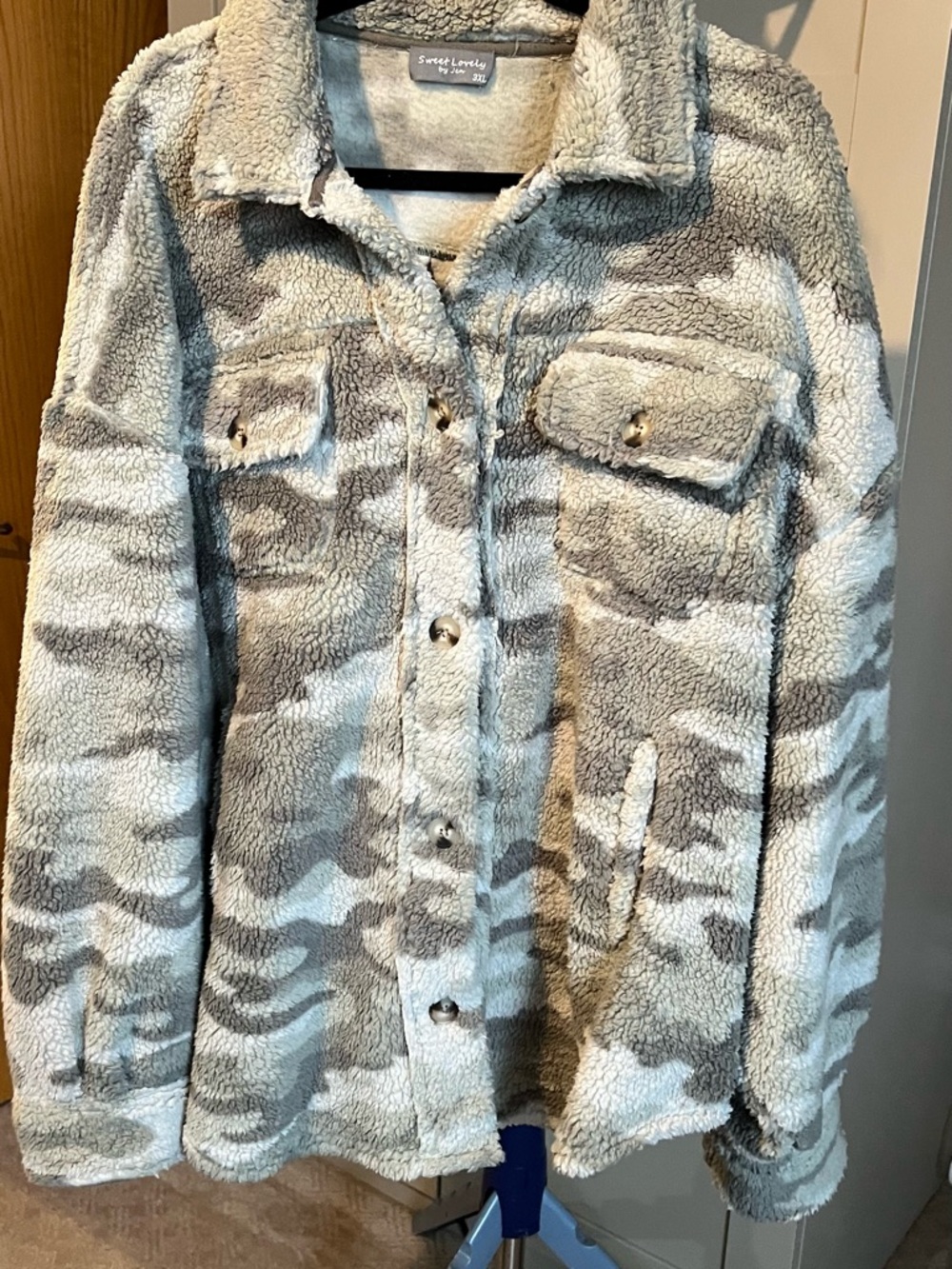 Sweet Love Gray Camo Teddy Shacket
